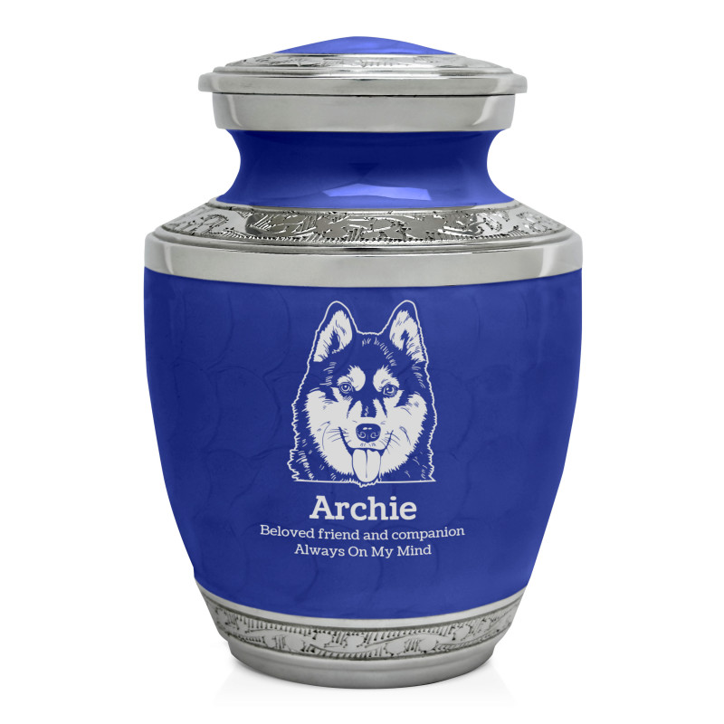 Small Husky Pet Cremation Urn - Royal Blue