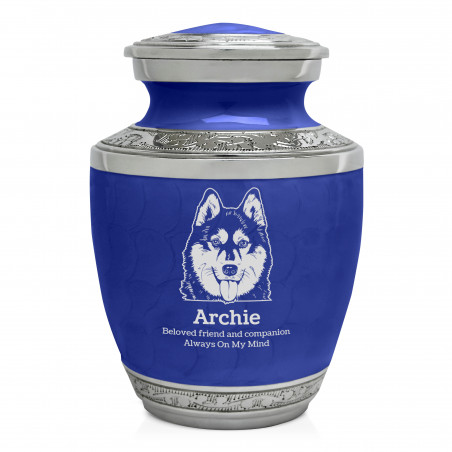 Small Husky Pet Cremation Urn - Royal Blue