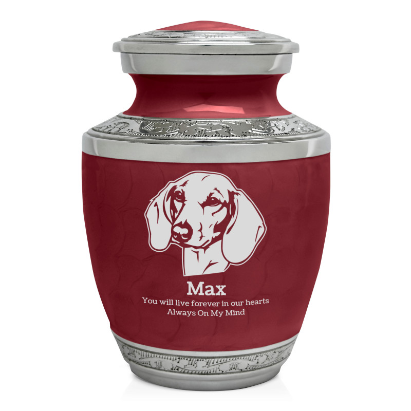 Small Shorthaired Dachshund Pet Cremation Urn - Rose Red
