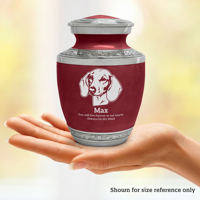 Small Shorthaired Dachshund Pet Cremation Urn - Rose Red