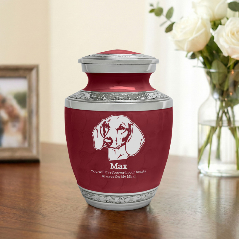 Small Shorthaired Dachshund Pet Cremation Urn - Rose Red