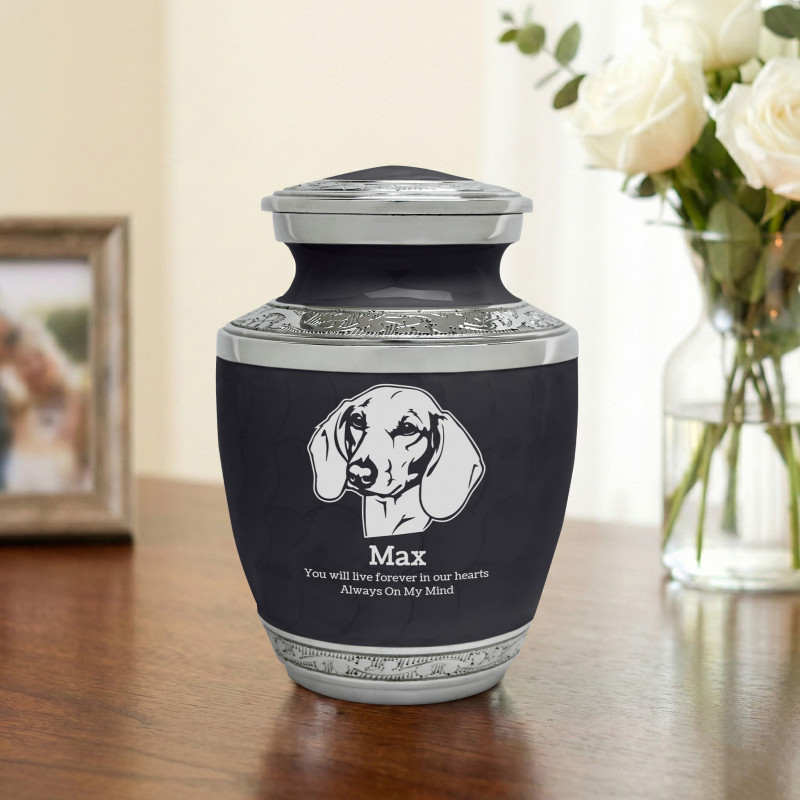 Small Shorthaired Dachshund Pet Cremation Urn - Ebony Black