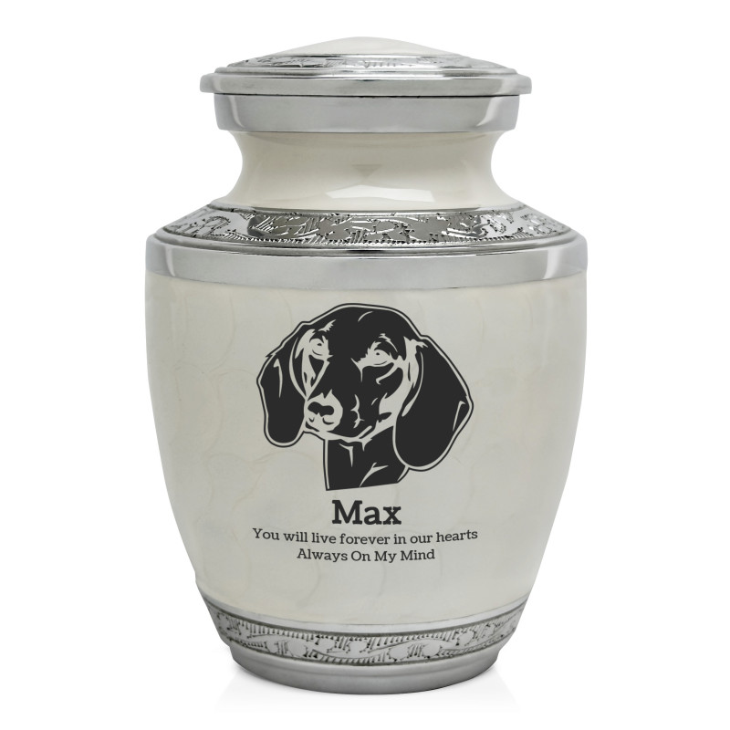 Small Shorthaired Dachshund Pet Cremation Urn - Radiant White