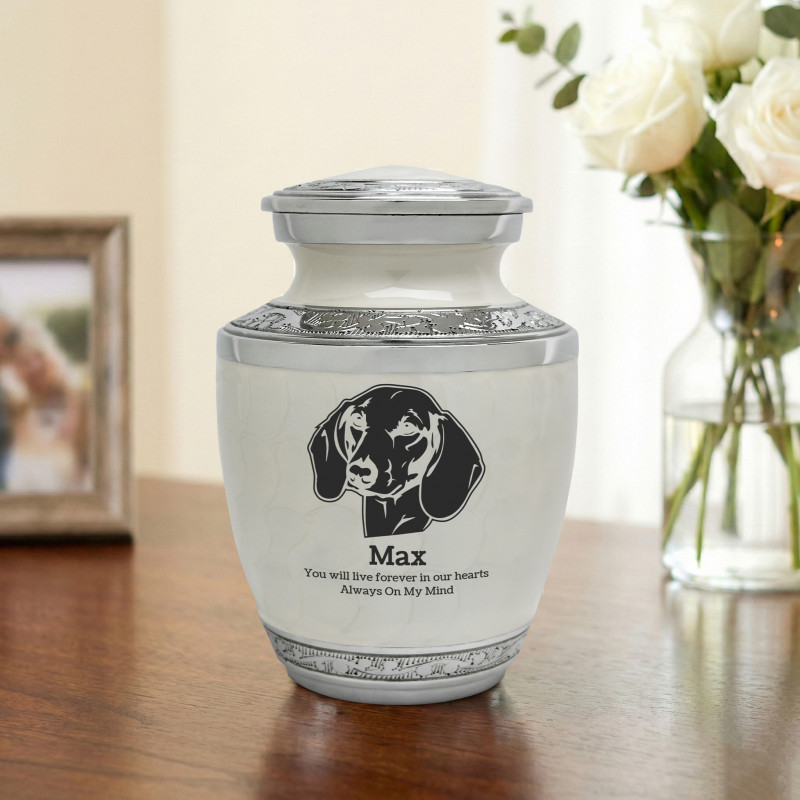 Small Shorthaired Dachshund Pet Cremation Urn - Radiant White