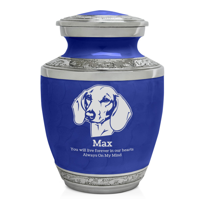 Small Shorthaired Dachshund Pet Cremation Urn - Royal Blue