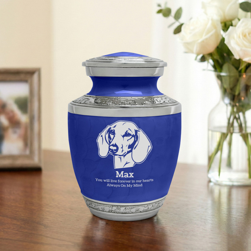 Small Shorthaired Dachshund Pet Cremation Urn - Royal Blue