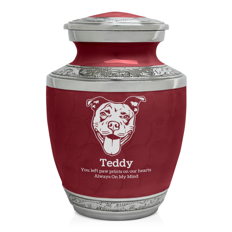 Small Pitbull Pet Cremation Urn - Rose Red
