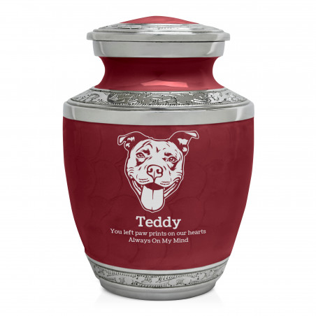 Small Pitbull Pet Cremation Urn - Rose Red
