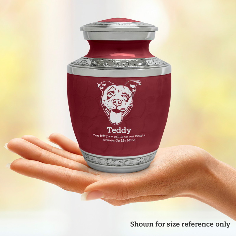 Small Pitbull Pet Cremation Urn - Rose Red