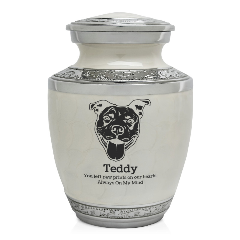 Small Pitbull Pet Cremation Urn - Radiant White