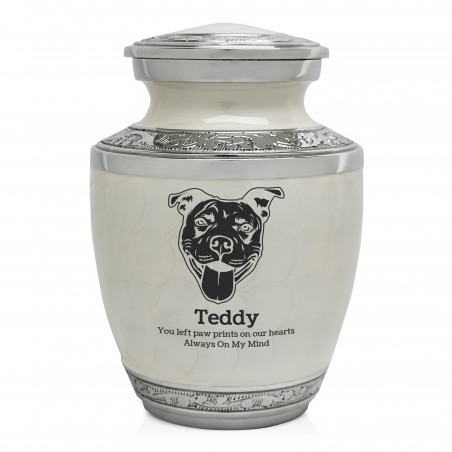 Small Pitbull Pet Cremation Urn - Radiant White
