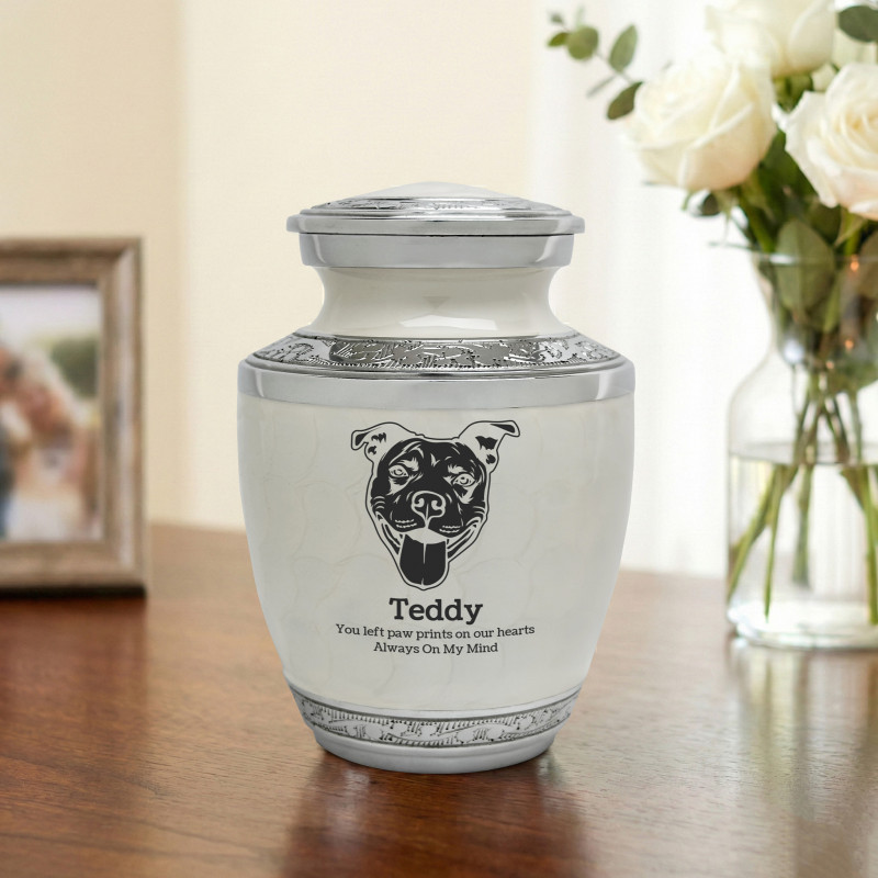 Small Pitbull Pet Cremation Urn - Radiant White