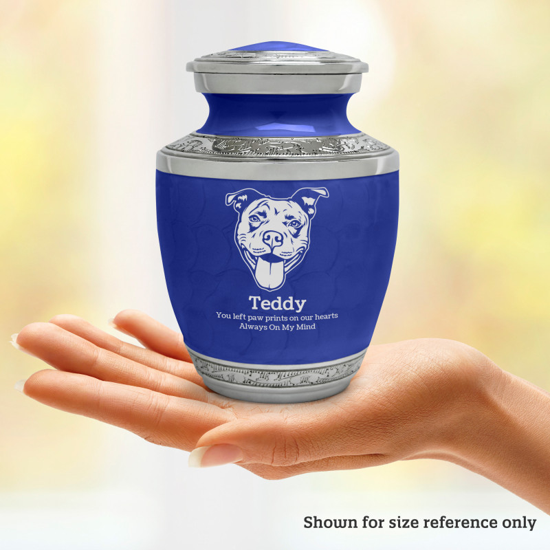 Small Pitbull Pet Cremation Urn - Royal Blue