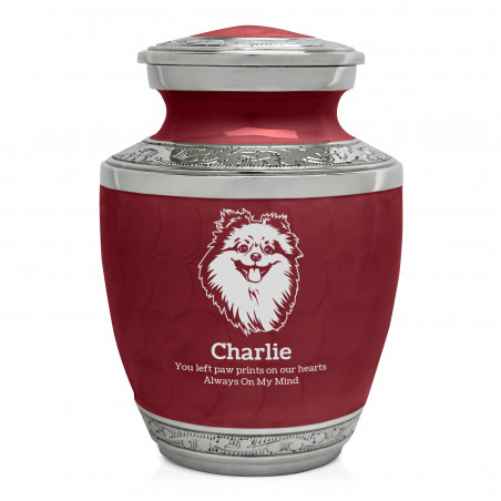 Small Pomeranian Pet Cremation Urn - Rose Red