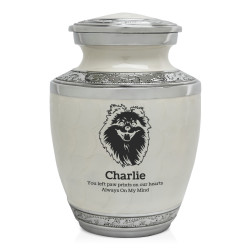 Small Pomeranian Pet Cremation Urn - Radiant White