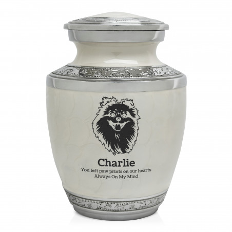 Small Pomeranian Pet Cremation Urn - Radiant White