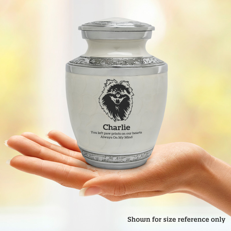 Small Pomeranian Pet Cremation Urn - Radiant White