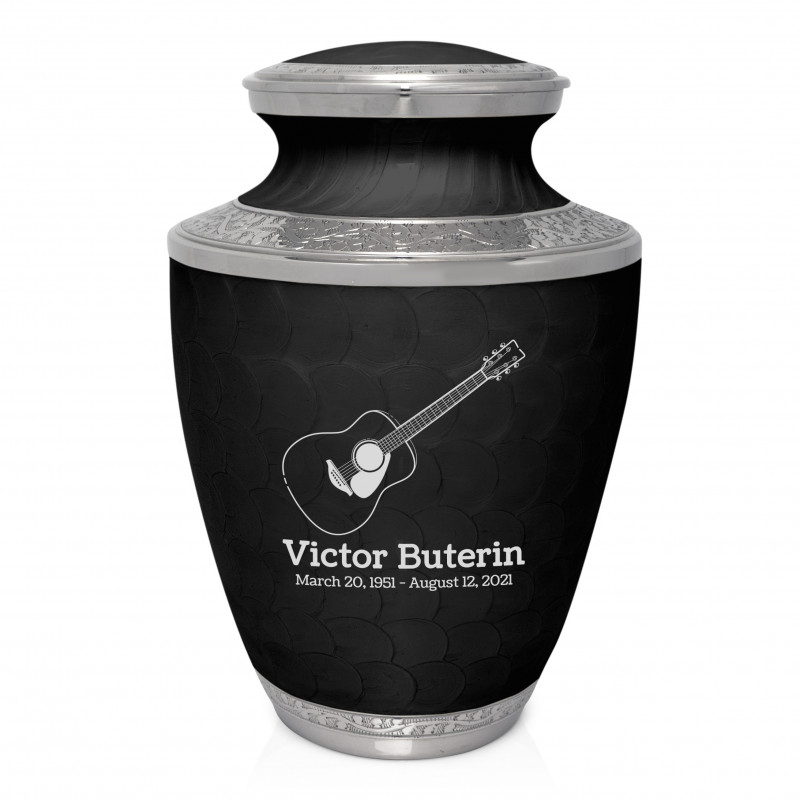 Acoustic Guitar Cremation Urn - Ebony Black