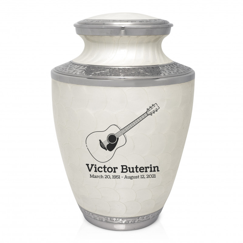 Acoustic Guitar Cremation Urn - Radiant White