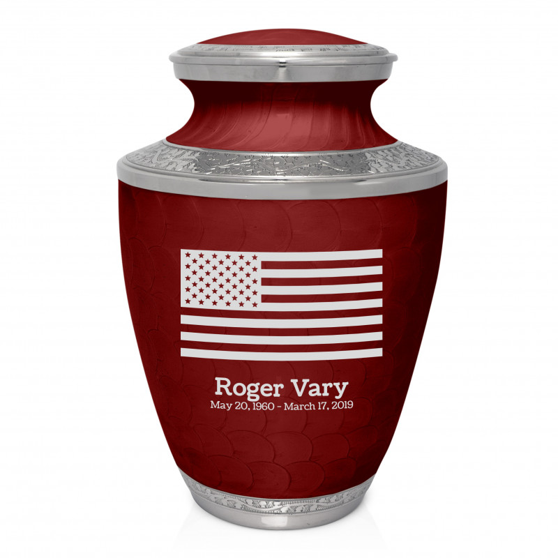 USA Flag Cremation Urn - Rose Red