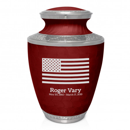 USA Flag Cremation Urn - Rose Red
