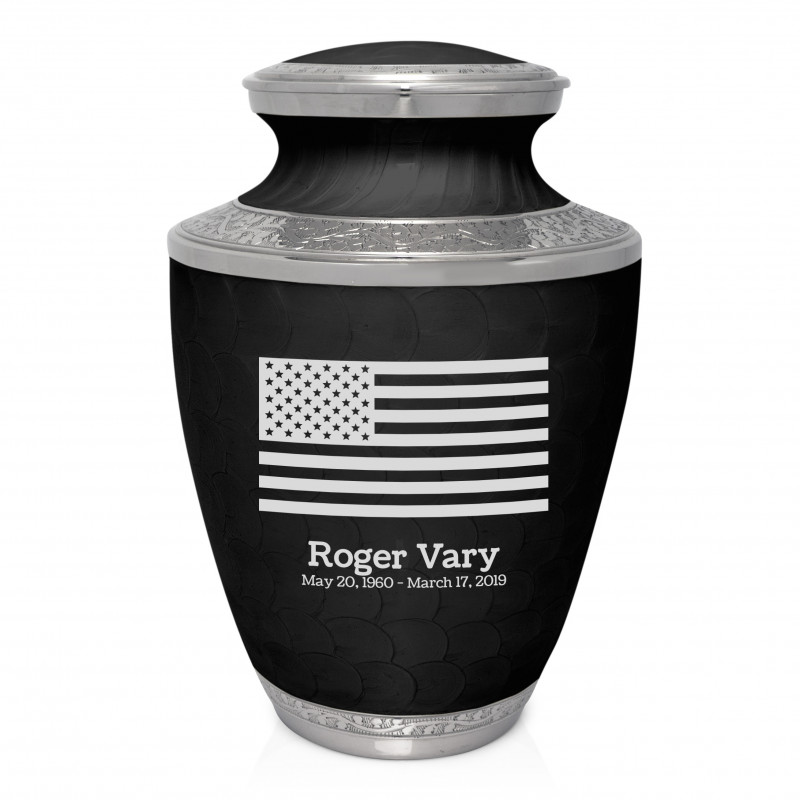 USA Flag Cremation Urn - Ebony Black