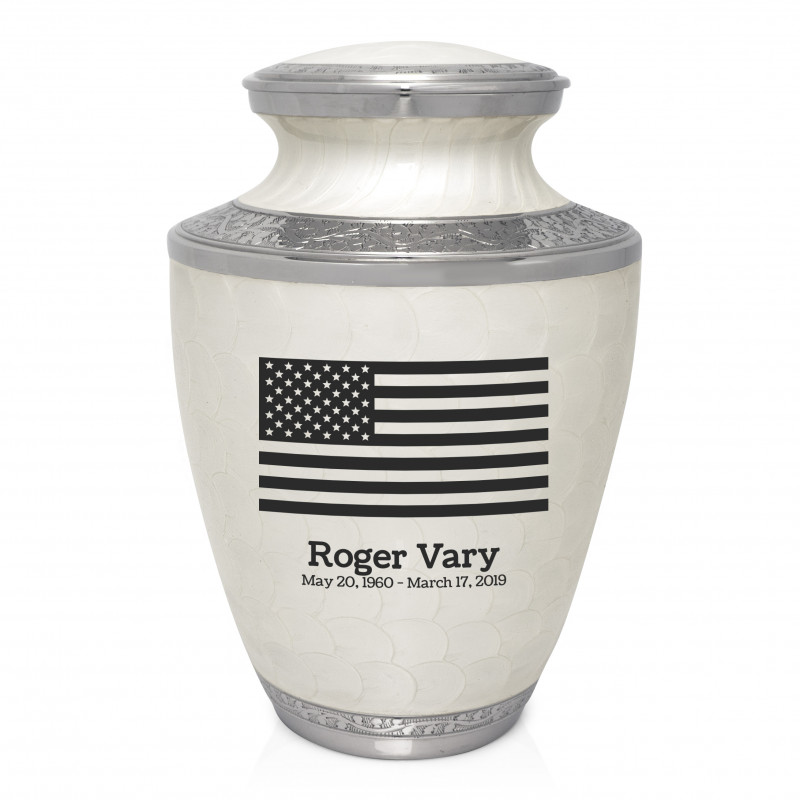 USA Flag Cremation Urn - Radiant White