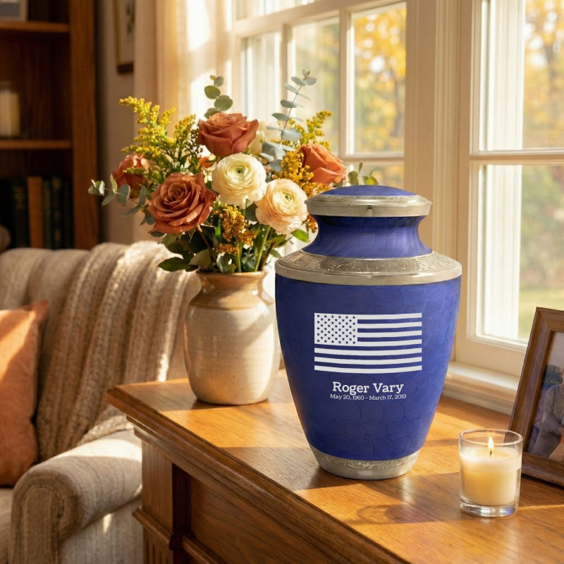 USA Flag Cremation Urn - Royal Blue
