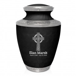 USA Flag Celtic Cross Cremation Urn - Ebony Black