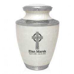 USA Flag Celtic Cross Cremation Urn - Radiant White