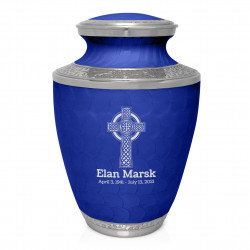 USA Flag Celtic Cross Cremation Urn - Royal Blue