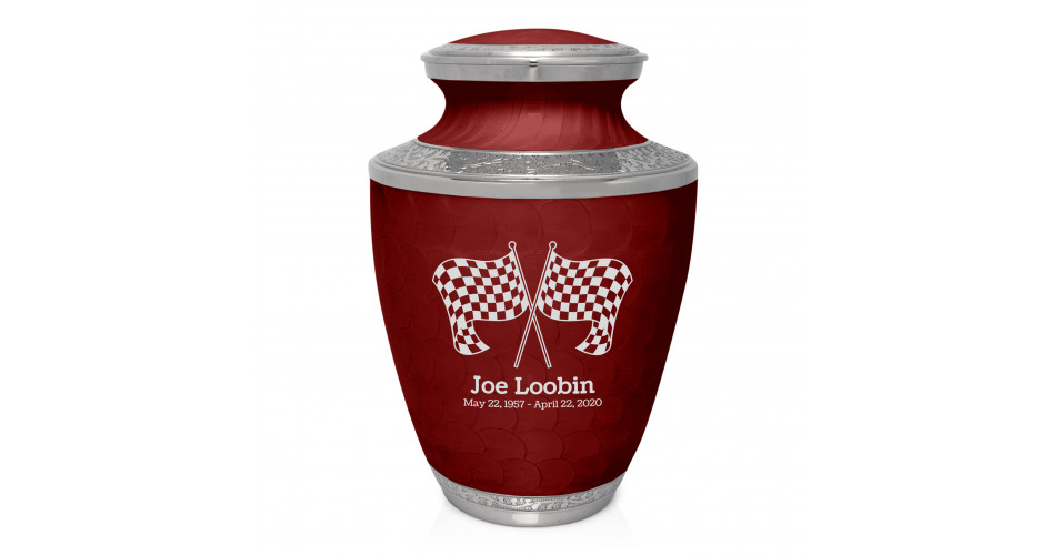 Checkered Flags Cremation Urn - Rose Red