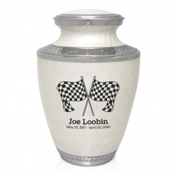 Checkered Flags Cremation Urn - Radiant White