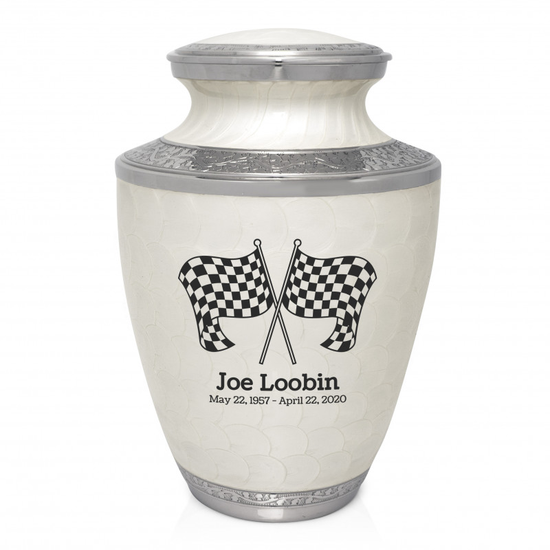 Checkered Flags Cremation Urn - Radiant White