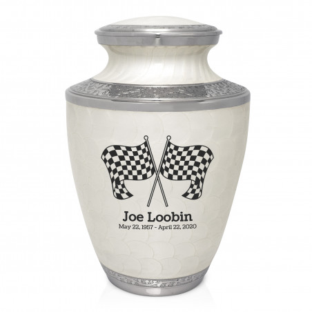 Checkered Flags Cremation Urn - Radiant White