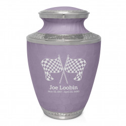 Checkered Flags Cremation Urn - Regal Purple