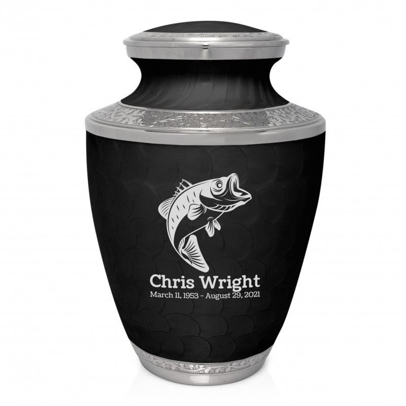 Bass Fishing Cremation Urn - Ebony Black