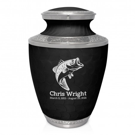 Bass Fishing Cremation Urn - Ebony Black