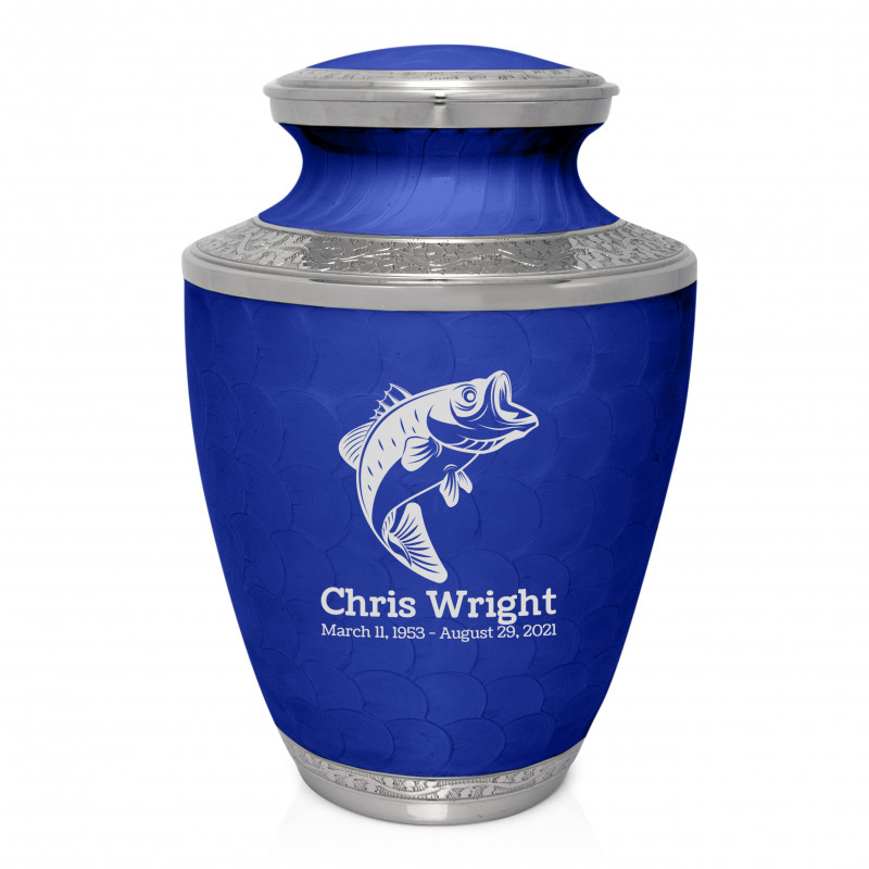 Bass Fishing Cremation Urn - Royal Blue