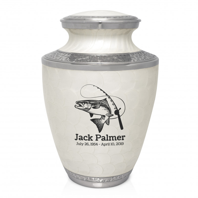 Salmon Fishing Cremation Urn - Radiant White