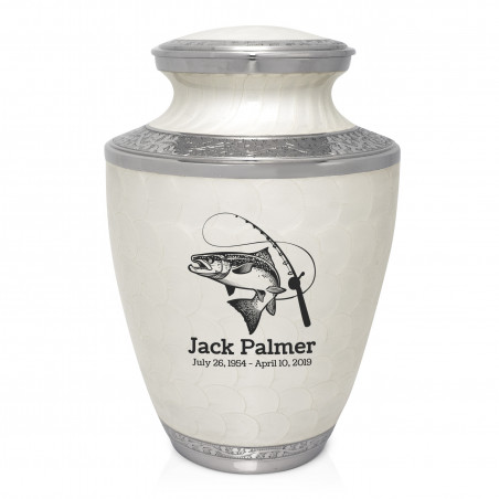 Salmon Fishing Cremation Urn - Radiant White