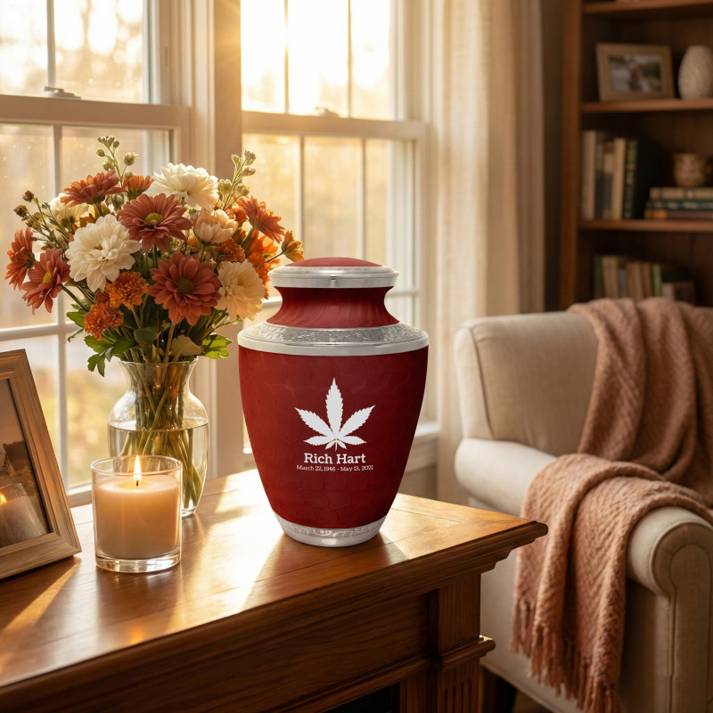 Marijuana Cremation Urn - Rose Red