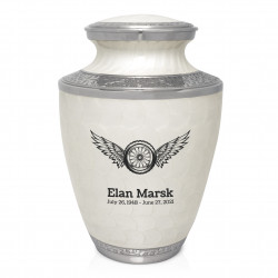 Motorcycle Wheel Wings Cremation Urn - Radiant White