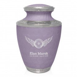 Motorcycle Wheel Wings Cremation Urn - Regal Purple