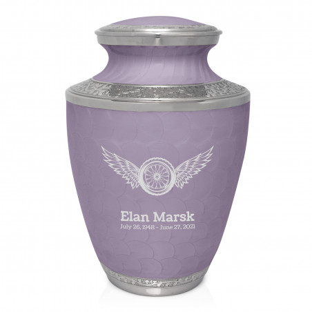 Motorcycle Wheel Wings Cremation Urn - Regal Purple