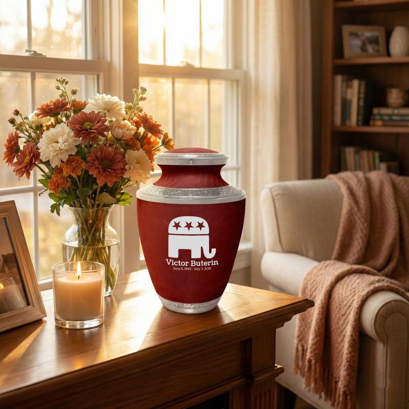 Republican Elephant Cremation Urn - Rose Red