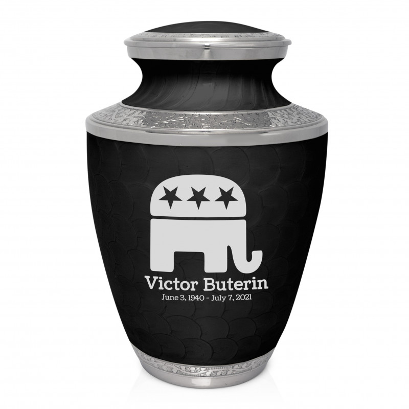 Republican Elephant Cremation Urn - Ebony Black