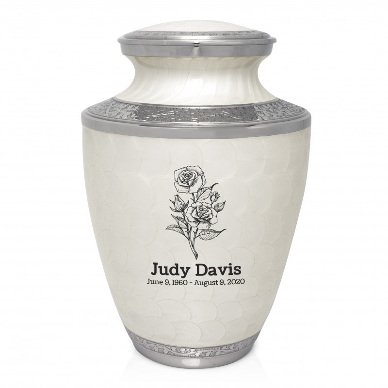 Roses Cremation Urn - Radiant White