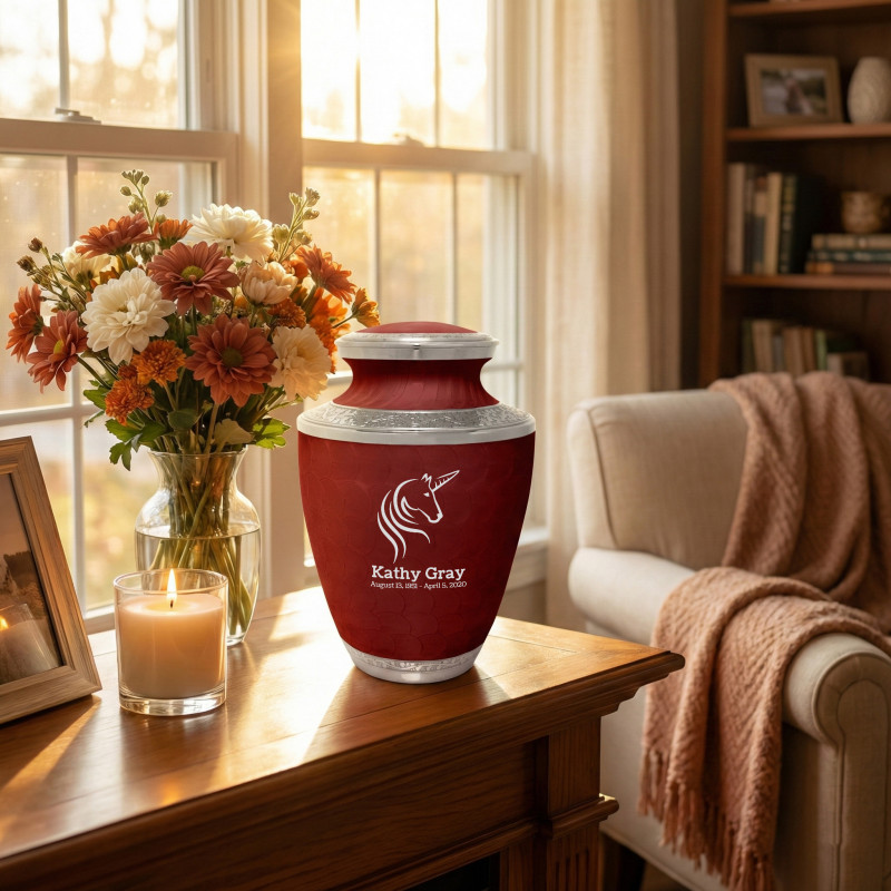Unicorn Cremation Urn - Rose Red