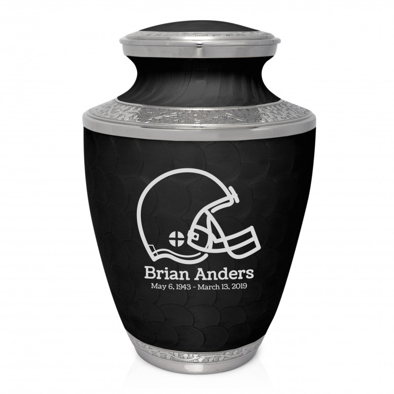 Football Helmet Cremation Urn - Ebony Black